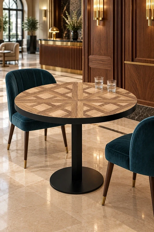Столешница Шанье коричневый круглая в интерьере